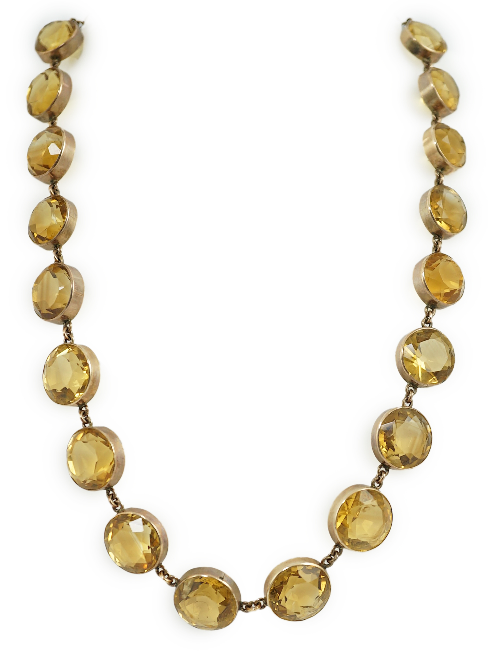 An early 19th century gold and citrine riviere necklace